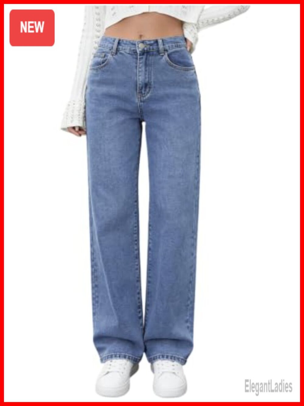 Women's Relaxed Straight Leg High Waist Stretchy Denim Jeans Elastic Waistband